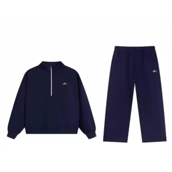 ALO Navy Blue Half-Zip Straight Suit